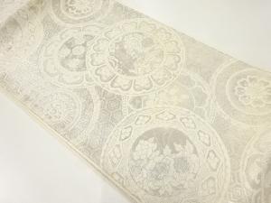 アンティーク　絵皿に花鳥模様織出し袋帯（材料）